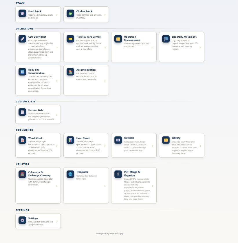 Operations, documents and tools