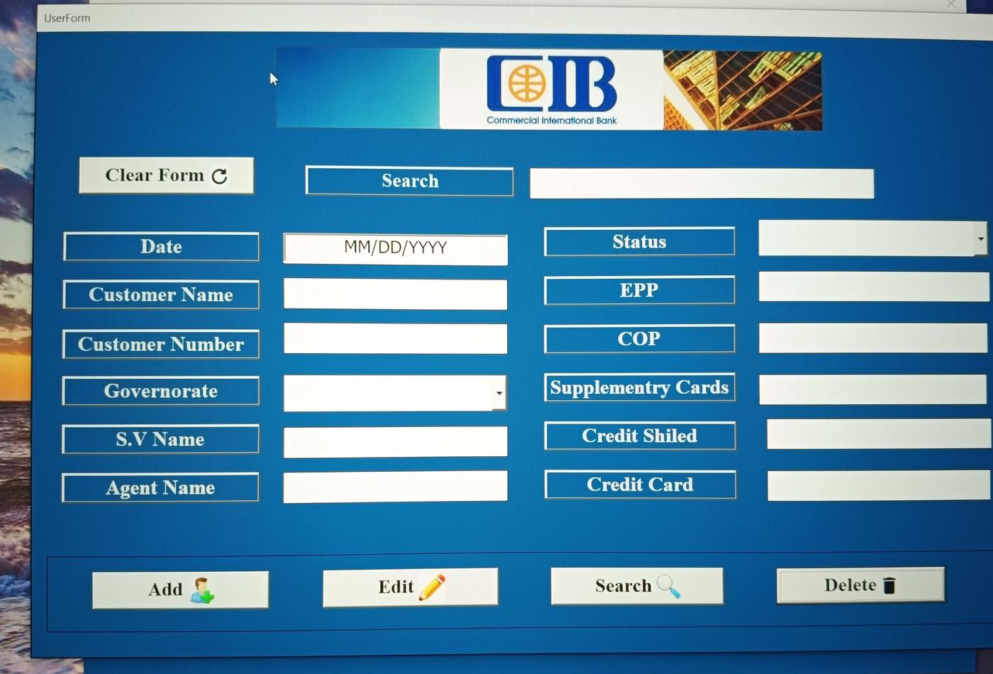 Customer application form